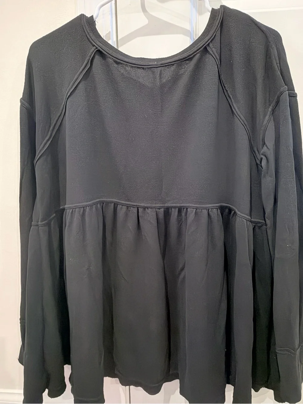 Free People-Black Smocked Peplum Long-Sleeve Top